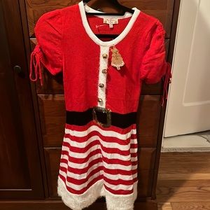 Christmas Santa Sweater Dress NWT, size small, bells that jingle!